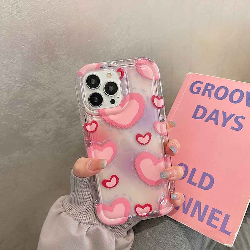 Soft Case Silicon TPU Heart Transparency สําหรับ IPphone 14 13 12 11 Pro XS Max XR X 8 7 6S Plus
