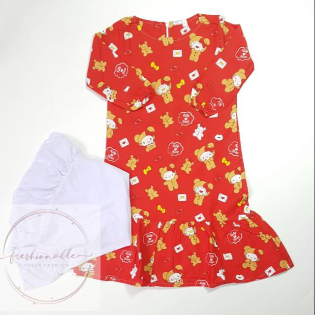 ชุด Gamis สําหรับเด็กพร้อมผ้าคลุมศีรษะสีแดง hello kitty เสื้อผ้า sinarii สําหรับเด็กมุสลิม