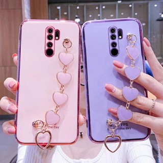 เคสโทรศัพท์มือถือ ชุบไฟฟ้า พร้อมสายคล้องข้อมือ สําหรับ redmi 9