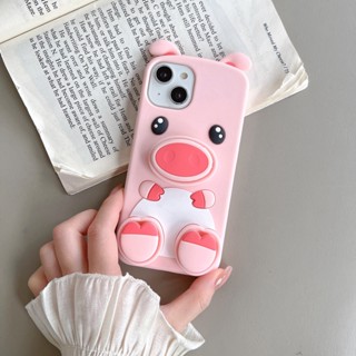 เคสโทรศัพท์มือถือ ลายหมูสีชมพูน่ารัก พร้อมขาตั้ง สําหรับ iphone 14 pro max 13 pro max 12 pro max 11 pro max