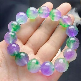 สร้อยข้อมือหยกธรรมชาติ ประดับดอกไม้ สีม่วง และสีเขียว