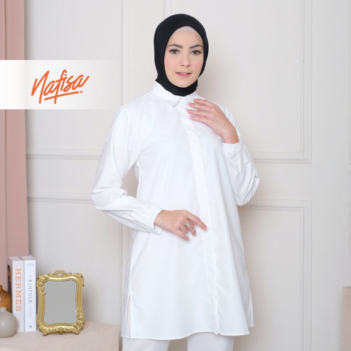 KEMEJA Nafisa Flex Day Tunic - Toyobo Day to Day Tunic Shirt - Off-White, S Direct Delivery E0K6