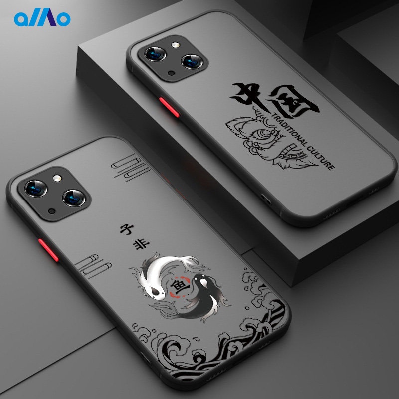 เคสโทรศัพท์มือถือ ลายการ์ตูนปลา สีแดง สีฟ้า แบบสร้างสรรค์ สไตล์จีน สําหรับ IPphone 14 13 12 11 Pro X