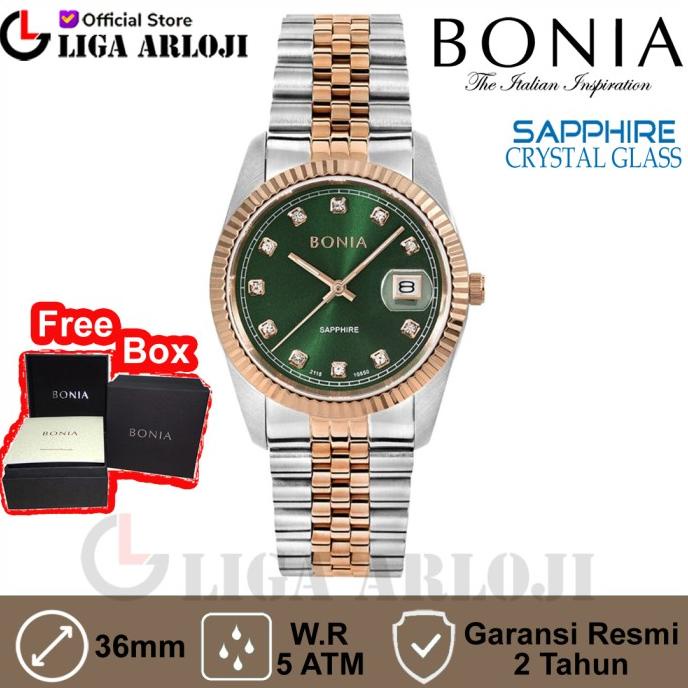 Save Bonia Bnb10550-1697 นาฬิกาข้อมืออะนาล็อก สีเขียวกุหลาบ สําหรับผู้ชาย 36 มม.