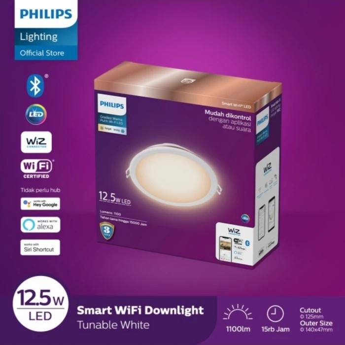 Putih [สมาร ์ ท ] Philips Smart Wifi Led Downlight 12.5 วัตต ์ ปรับแต ่ งได ้ สีขาว สีขาว [Lamp ]
