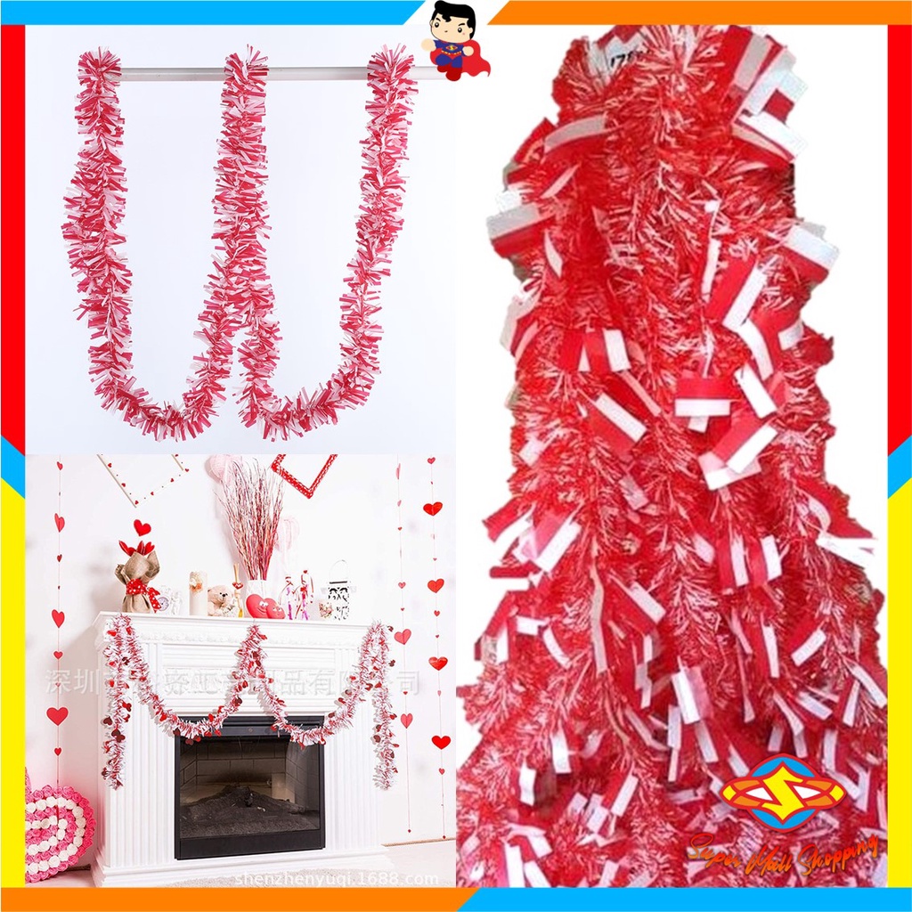 MERAH SMS Slinger Tinsel พู่สีแดงและสีขาว 2 เมตรอุปกรณ์ตกแต่งบ้านพู่ Happy Republic of อินโดนีเซีย 2