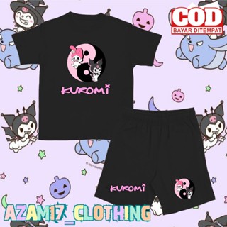 ชุดเสื้อยืด และกางเกงขาสั้น พิมพ์ลาย Hello Kitty Kuromi สําหรับเด็กผู้ชาย และผู้หญิง