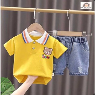 ชุดเสื้อผ้า และกางเกง ลาย DENIM BEAR สําหรับเด็กผู้ชาย อายุ 1-5 ปี