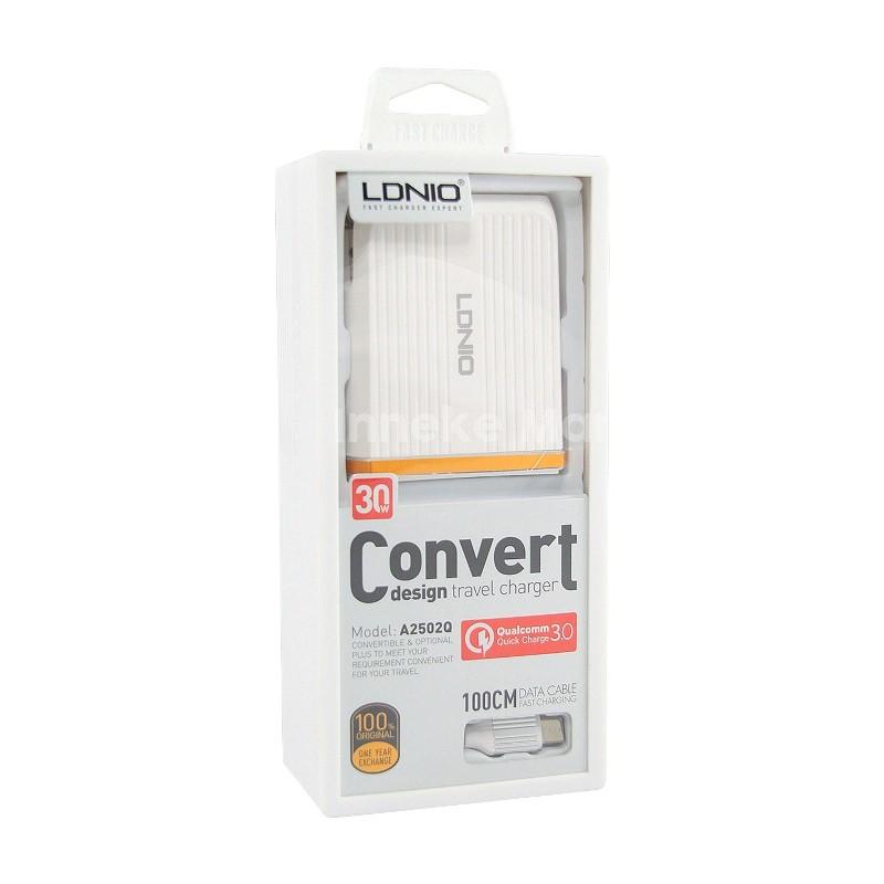 Original LDNIO Dual USB Travel Charger A2502Q สาย USB Micro
