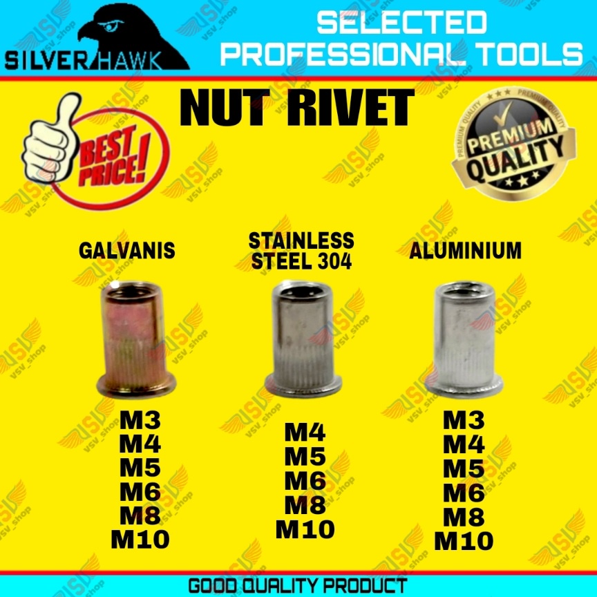 Rivet Nut M8 สังกะสี/สแตนเลส/อลูมิเนียม Rivet Nut Rivet Nut Rifnut Nutsert