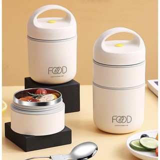 Kotak Bekal / Lunch Box Isolasi Vacuum Stainless Steel 304 Cangkir Sup Dengan Sendok Stainless