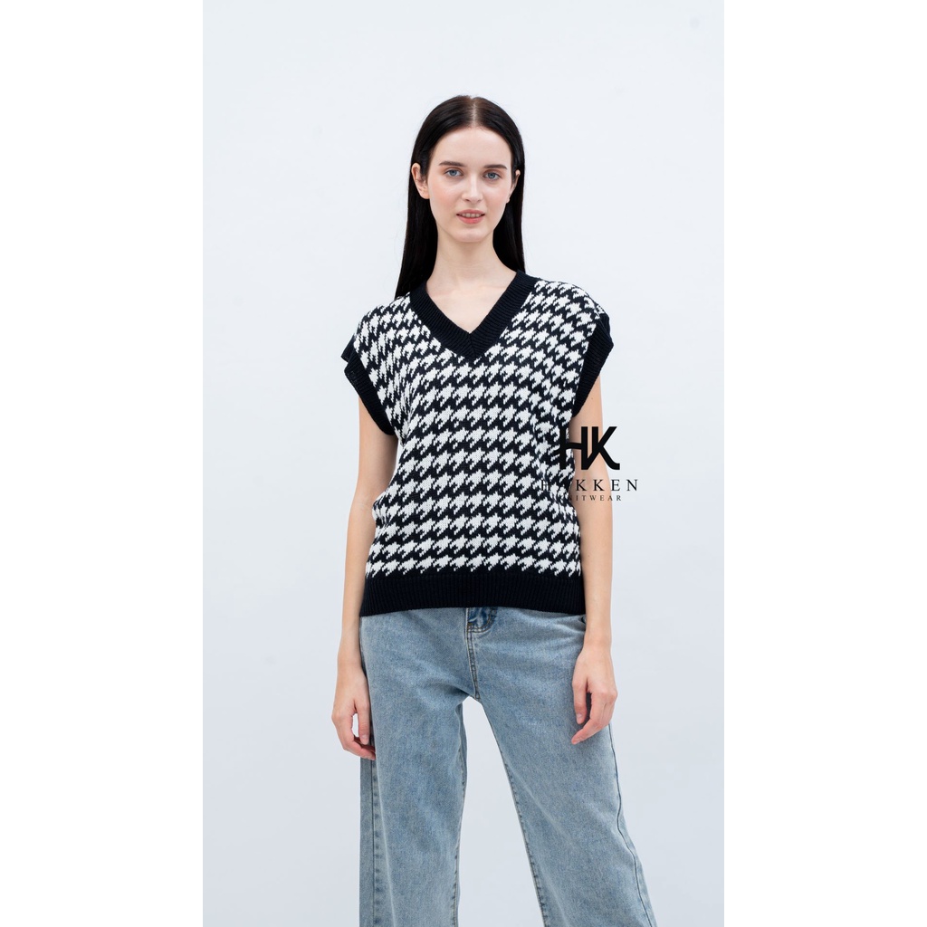 BLACKPINK JENNIE VEST / HOUNDSTOOTH KNIT VEST / JENNIE KNIT VEST / KOREAN KNIT VEST