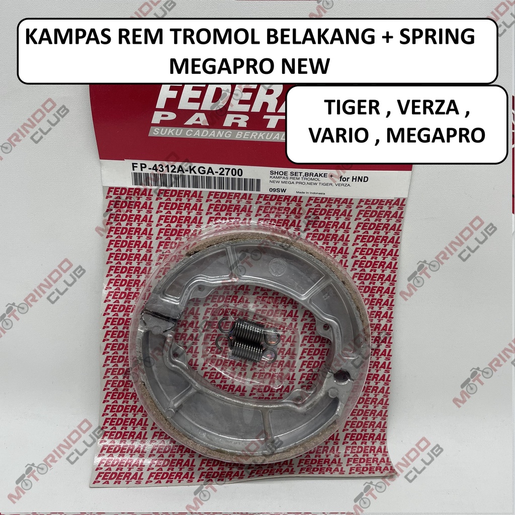 ผ้าเบรคดรัม / ผ้าเบรคหลัง MEGA PRO NEW; TIGER; VERZA; ยี่ห้อ VARIO Feral Parts ( FP-4312A-KGA-2700)
