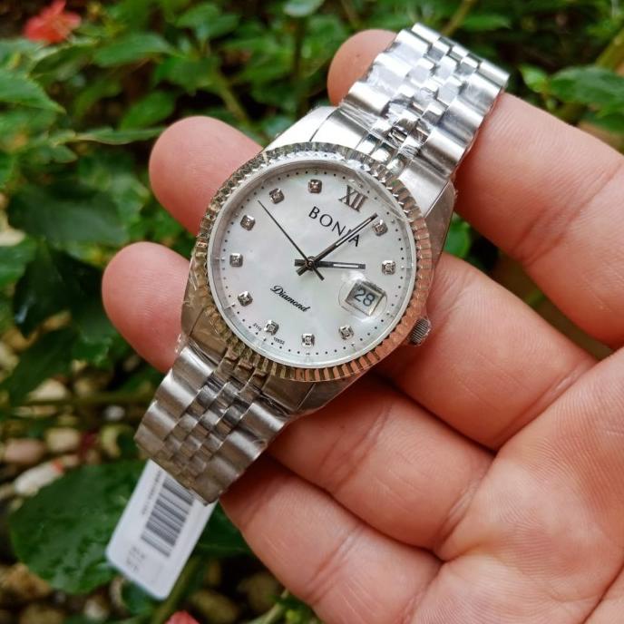 Save Bonia Bnb10552-1353 นาฬิกาข้อมืออะนาล็อก ประดับเพชร 36 มม. สีขาว สําหรับผู้ชาย