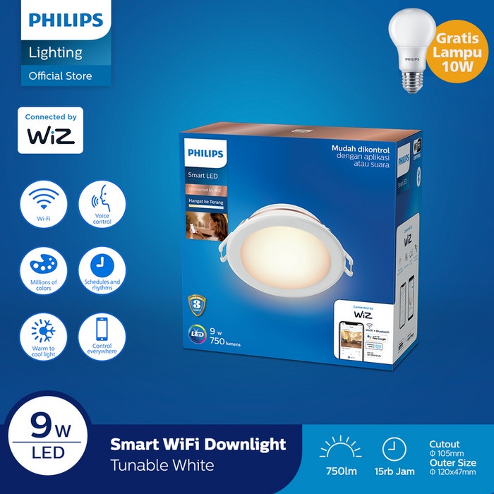 Putih [สมาร ์ ท ] Philips Smart Wifi Led Downlight 9W - ปรับแต ่ งได ้ สีขาว ( สีขาว ) [Lamp ]