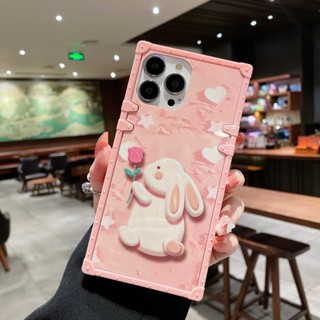 เคสโทรศัพท์มือถือ ทรงสี่เหลี่ยม ลายกระต่าย ดอกกุหลาบ สีชมพู สําหรับ OPPO Reno8T Reno8 Pro Reno7 Pro Reno6 Pro Reno5 Pro Reno8Z Reno7Z Reno6Z Reno5F