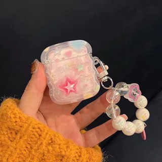 เคสหูฟัง ลายดาว สีชมพู พร้อมสร้อยข้อมือ สําหรับ airpods pro gen 2 1 2 3