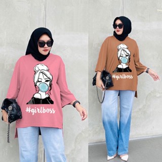 เสื้อทูนิค Jumbo GIRLBOSS แบบเรียบ ขนาดใหญ่ สําหรับผู้หญิง