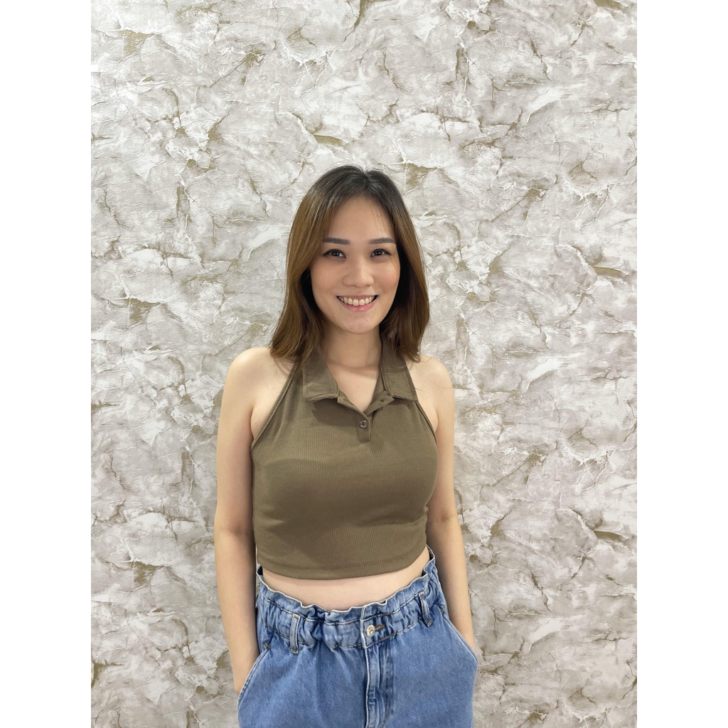 MO DAVIE - ABIGAIL TANKTOP Crop Halter Tanktop คอวีผู้หญิง