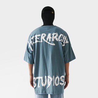 Hierarchy Studios - เสื้อยืดลําลอง แขนสั้น คอกลม พิมพ์ลายโลโก้ สีฟ้า