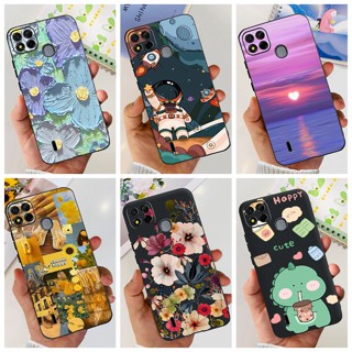 Itel A57 / Itel A56 A56Pro เคส เคลือบด้าน สีดํา TPU ซิลิโคน ฝาครอบ หรูหรา อวกาศ มนุษย์อวกาศ พิมพ์ลายดอกไม้ เคสโทรศัพท์