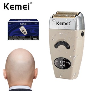 Kemei มีดโกนหนวดไฟฟ้า ฟอยล์คู่ 0 มม. ปิดหัวล้าน มืออาชีพ เครื่องตัดผม เครา เครื่องตัดผม ไร้สาย 5856