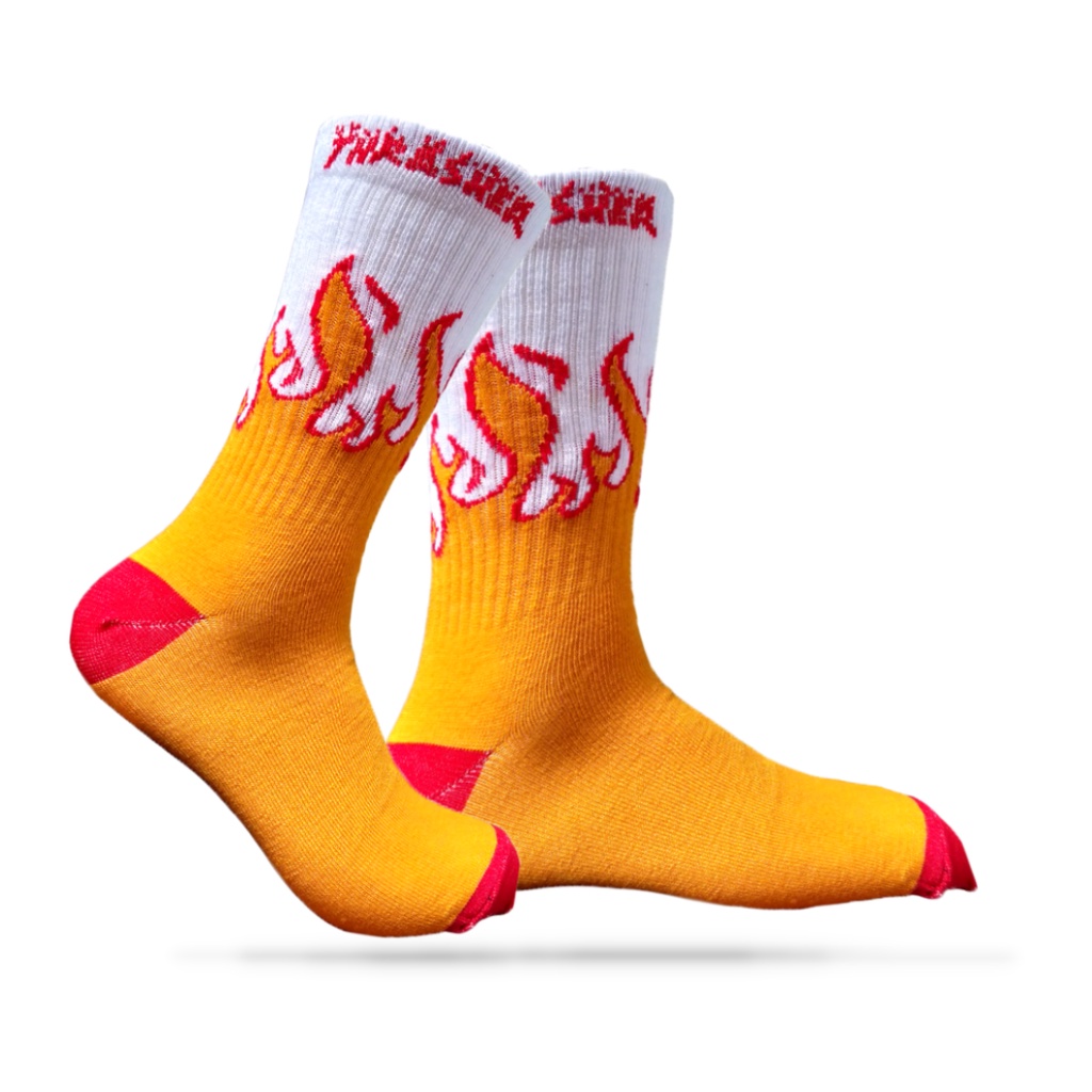 Putih Thrasher White Flame Oldschool Skate Socks - The Hawking