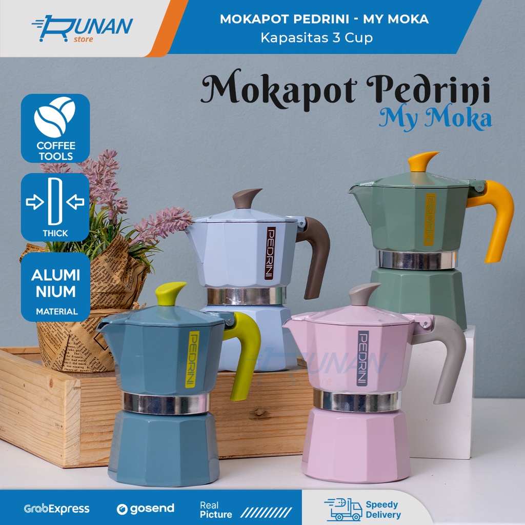 Mokapot Pedrini My Moka 3 Cup Moka Pot อลูมิเนียม 150ml เครื่องชงกาแฟอิตาลี