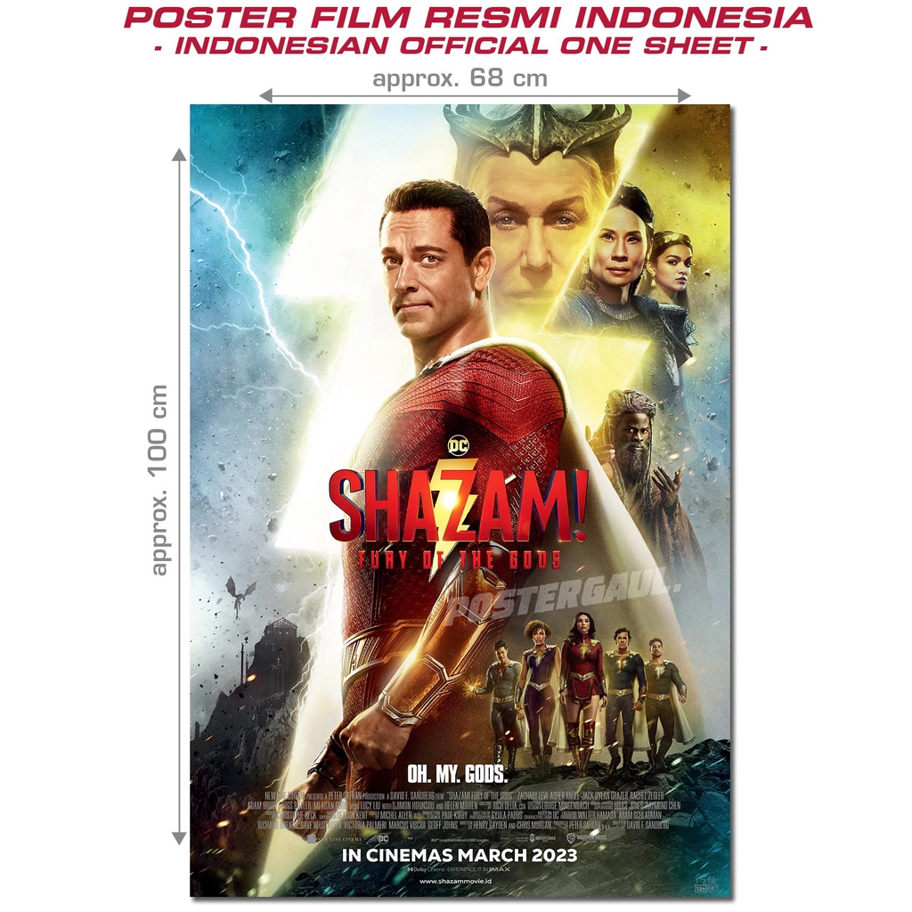 โปสเตอร์ภาพยนตร์ SHAZAM! FURY OF THE GODS - แผ่นเดียวอินโดนีเซียดั้งเดิม ขนาด 68 x 100 ซม