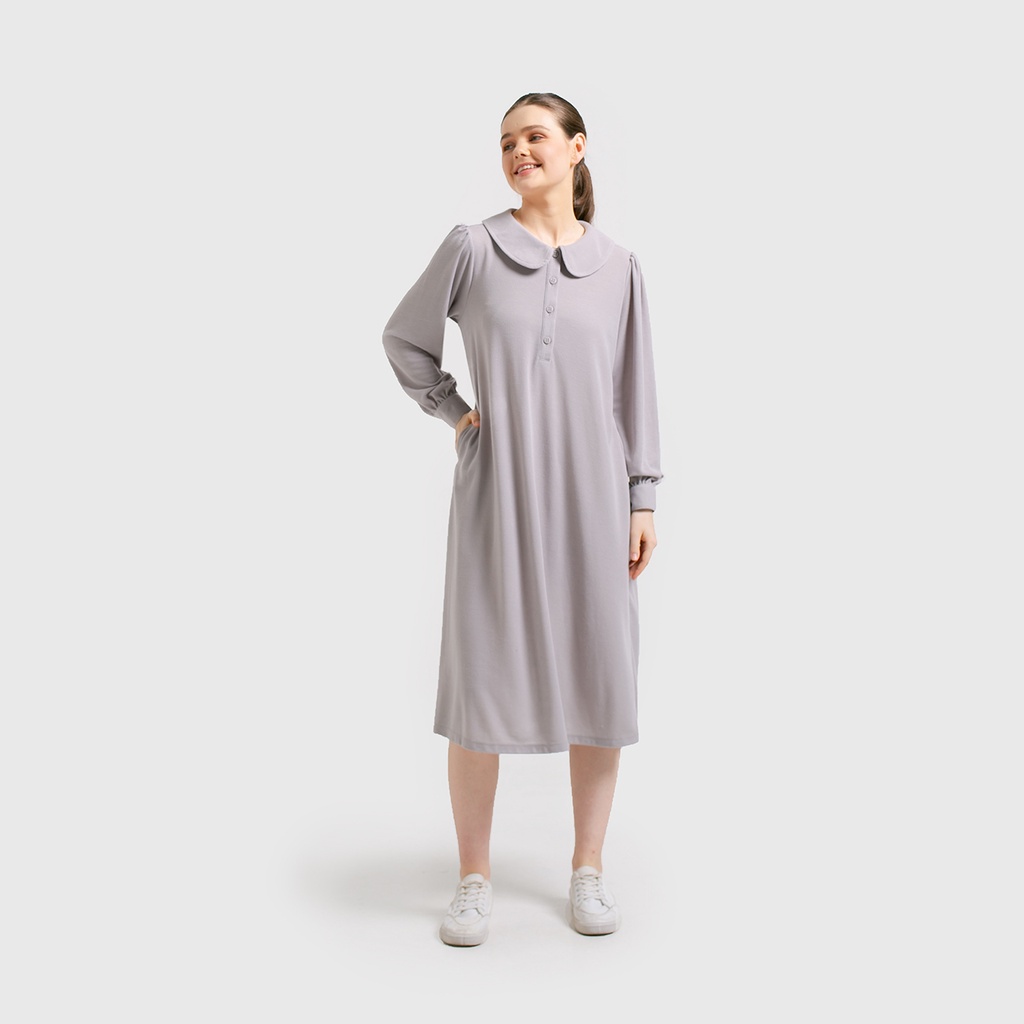 GRAPHIS Peter Pan Collar Waffle Midi Dress