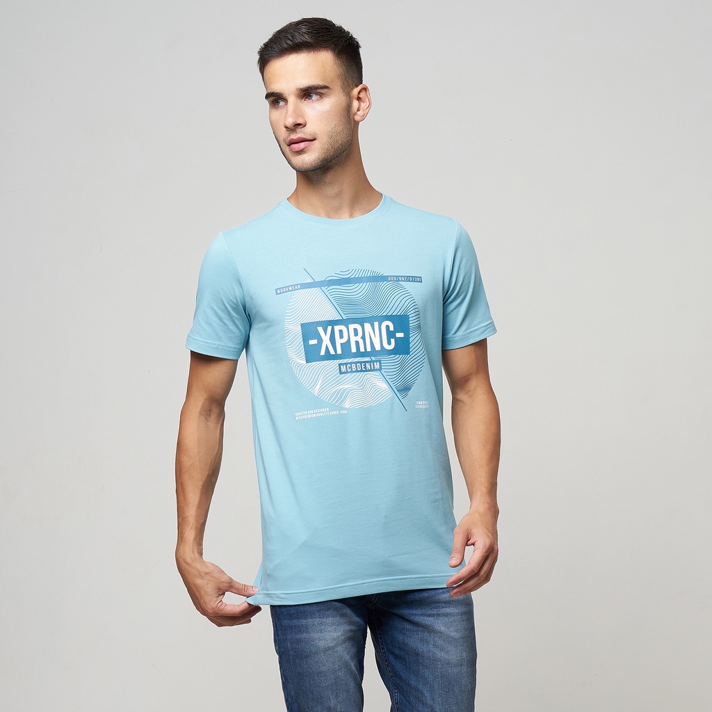 MCB Mens Regular T-Shirt Basic Print Screen Printing Case Circle Loden Blue Size L | 0130122-31122