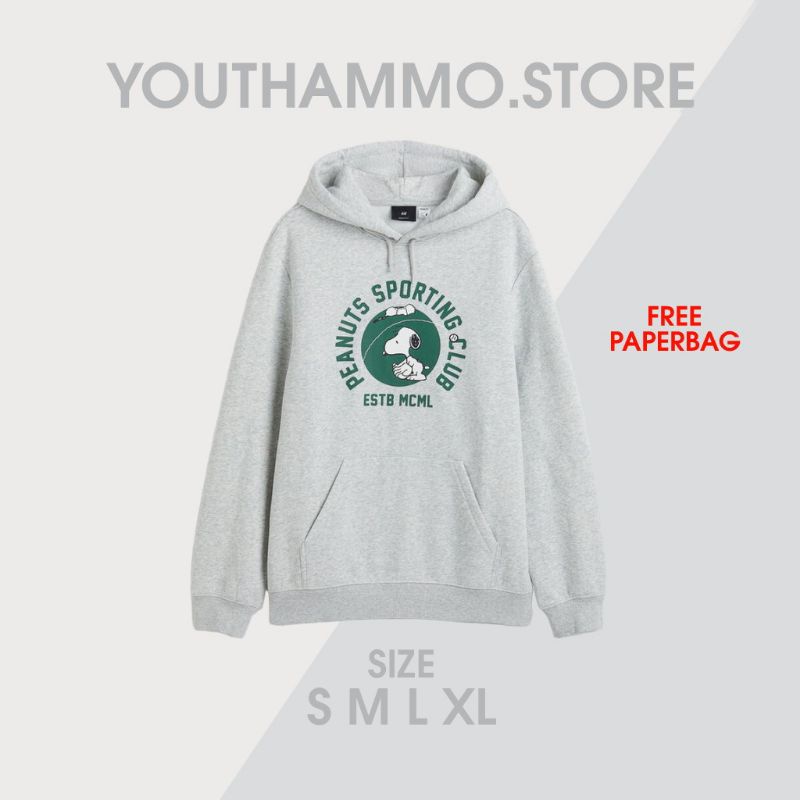 Hoodie H *M Peanuts Grey Women Men Full Tag/Hoodie H *M Free Paperbag