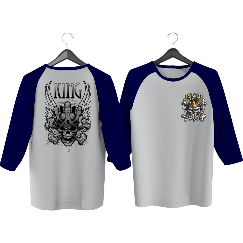 MENS RAGLAN T-SHIRT KING 3/4 FRONT BACK \ MENS RAGLAN T-SHIRT 3\4 SLEEVE, MENS TOP / เสื้อยืด / เสื้