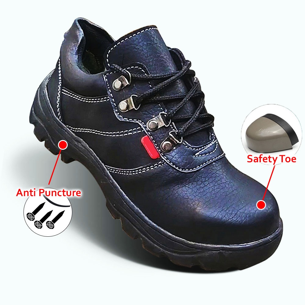 Omega Leather Steel Toe Safety Shoes Short Ring Brown Black APD Factory Construction Mining Project 