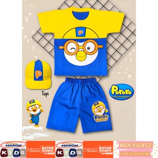 Pororo MODEL ชุดเสื้อผ้า หมวก สําหรับเด็กผู้ชาย และเด็กผู้หญิง อายุ 2-10 ปี