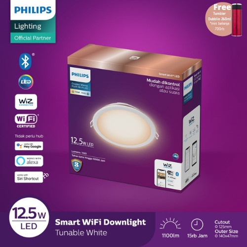 Putih [สมาร ์ ท ] Philips Smart Wifi Led Downlight 12.5W - ปรับแต ่ งได ้ สีขาว ( สีขาว ) [Lamp ]