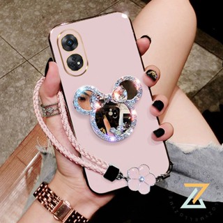 Zymello เคส OPPO Reno8 T 4G Reno8 T 5G Reno8 Z 5G Reno 8 5G Reno7 Z 5G Reno 7 5G Reno6 Z 5G Reno 6 5G Reno 4 พรีเมี่ยมหรูหรามิกกี้กระจกพลัมสร้อยข้อมือซิลิโคนเคสโทรศัพท์