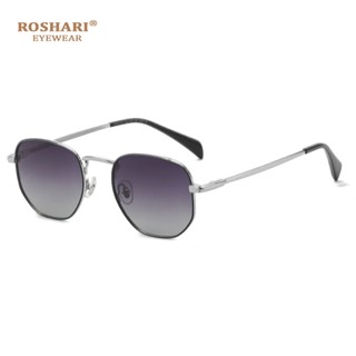 Roshari RS009 แว่นตากันแดด เลนส์โพลาไรซ์ กรอบโลหะ ทรงหกเหลี่ยม แฟชั่น สําหรับผู้ชาย และผู้หญิง 52 20-148