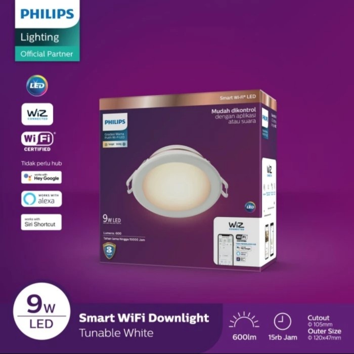 Putih [สมาร ์ ท ] Philips Smart Wifi Led Downlight 9W 9watt 9W ปรับแต ่ งได ้ สีขาว สีขาว [Lamp ]