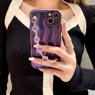 เคสโทรศัพท์มือถือ tpu นิ่ม ลายดอกไม้สีม่วง 3D พร้อมสายโซ่คล้อง สําหรับ iphone 14promax 14plus 13 pro max 12 pro max 11 pro max