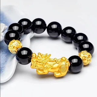 Obsidian Pixiu สร้อยข้อมือ ประดับลูกปัดนําโชค สําหรับคู่รัก กำไลทอง กำไลข้อมือ กําไล ข้อมือ กําไลลูกปัด