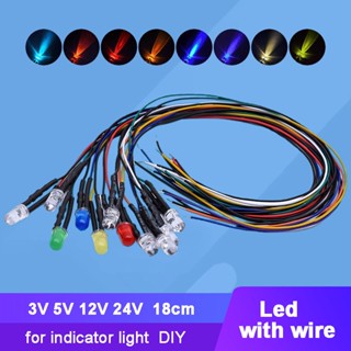 ไดโอด Led 3V 5V 9V 12V 24V พร้อมสายไฟ สําหรับไฟแสดงสถานะ งานฝีมือ DIY จํานวน 10 ชิ้น