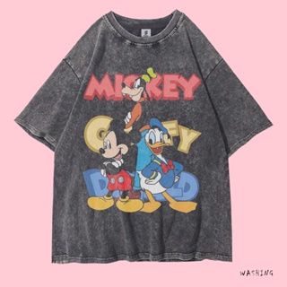 เสื้อยืด ขนาดใหญ่ พิมพ์ลาย Disney Mickey Mouse สไตล์วินเทจ