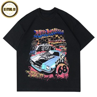 Hotwheels เสื้อยืดลําลอง แขนสั้น พิมพ์ลาย NASCAR VINTAGE สีดํา สําหรับผู้ชาย ผู้หญิง และผู้ใหญ่