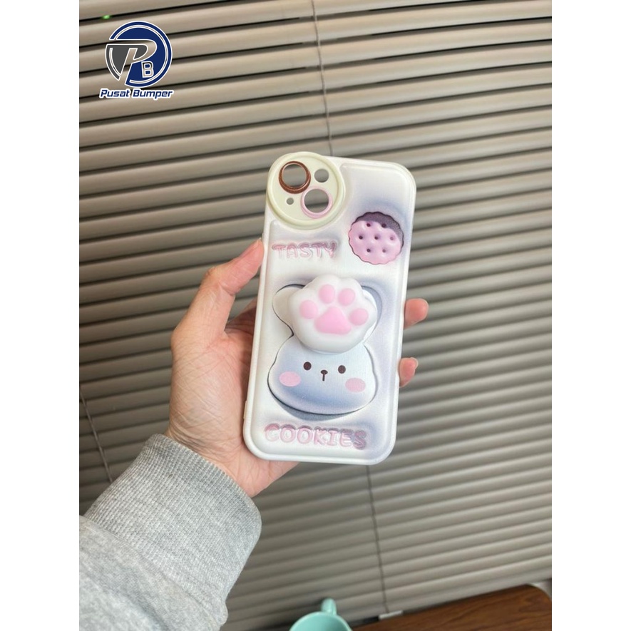 BS02 SOFTCASE MOTIF ACCENT 3D COOKIES RABBIT POP STAND SQUISHI สําหรับ VIVO Y02 Y12 Y17 Y15S Y01 Y16