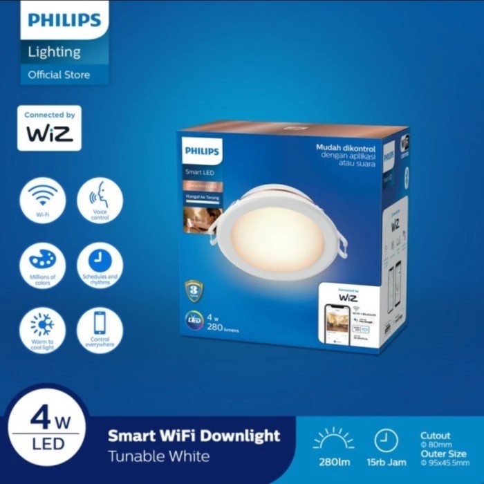 [สมาร ์ ท ] โคมไฟ Led Philips Wiz Smart Wifi Downlight 4W 4W 4W ปรับแต ่ งได ้ สีขาว [Lamp ]