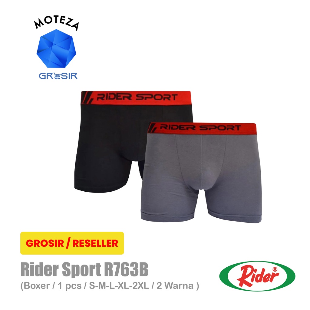 ขายส่ง [Min 6 Boxes] RIDER Sport R 763 R763B - กางเกงบ็อกเซอร์ผู้ชาย - สีดํา / สีเทา