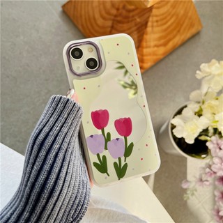 เคสโทรศัพท์มือถือนิ่ม ลายดอกทิวลิป สีชมพู สีม่วง สําหรับ iPhone 11 12 13 14 PRO MAX iPhone14 iPhone14Pro