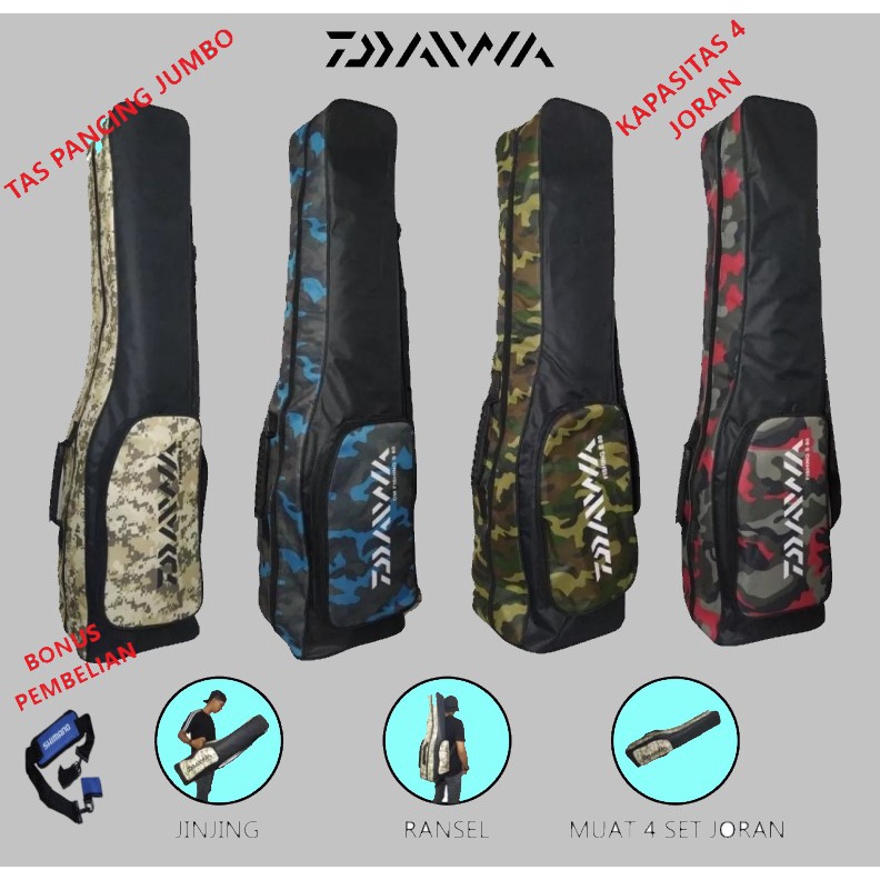 กระเป๋าตกปลาจัมโบ้ 4 แท่งโบนัส rodbelt rod ติดตั้งขนาด 80 ซม. 100 ซม. 120 ซม. 150 ซม.วัสดุหนา rod ฝาครอบ rod กระเป๋าตะขอหนังสือพิมพ์อุปกรณ์ตกปลา galatama ตกปลา wild mania