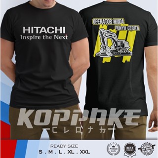 Hitachi เสื้อยืด พิมพ์ลายรถขุด สําหรับเด็กผู้หญิง